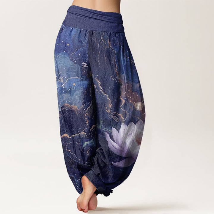 Buddha Stonesカジュアル蓮星空雲柄レディース伸縮性ウエストハーレムパンツ - image 10