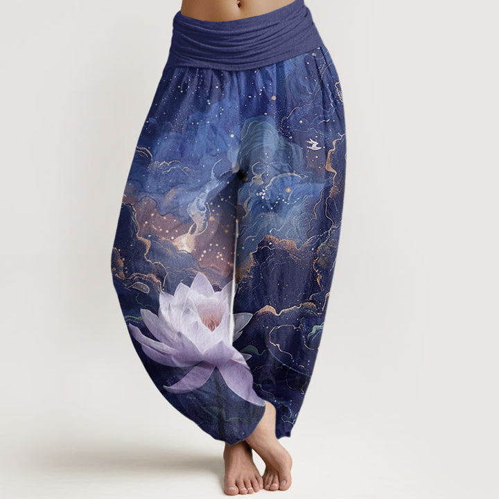 Buddha Stonesカジュアル蓮星空雲柄レディース伸縮性ウエストハーレムパンツ - 海軍 - US22、 UK/AU26、 EU54 (6XL) - image 8