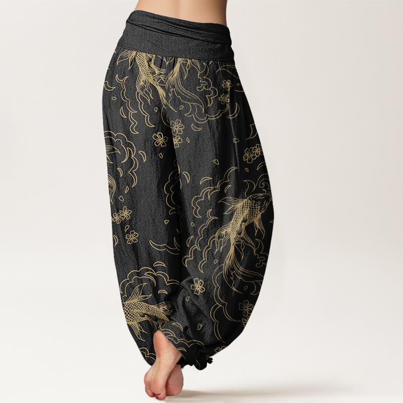 Buddha Stonesカジュアル 鯉 波 花びら ライン柄 レディース 伸縮性ウエスト ハーレムパンツ - image 3