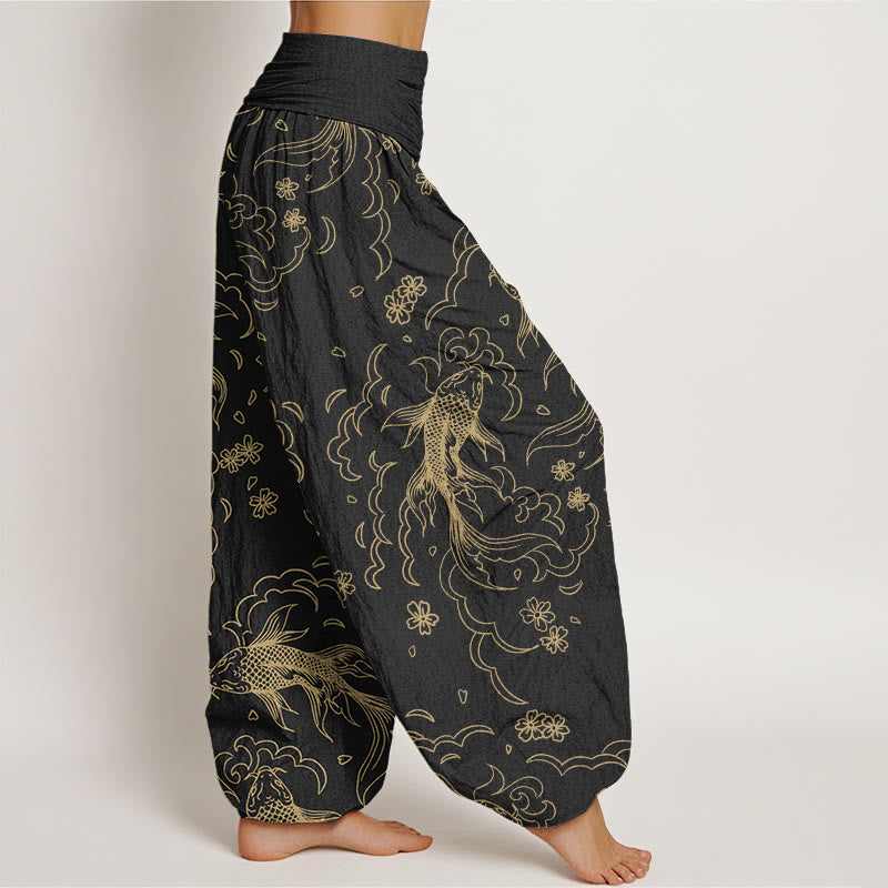 Buddha Stonesカジュアル 鯉 波 花びら ライン柄 レディース 伸縮性ウエスト ハーレムパンツ - image 2