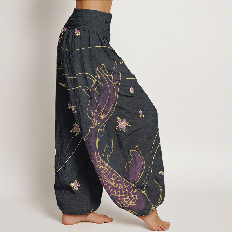 Buddha Stonesカジュアル鯉桜花びら柄レディース伸縮性ウエストハーレムパンツ - image 2
