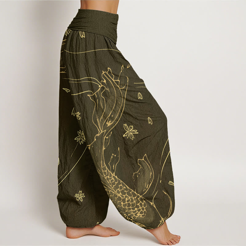 Buddha Stonesカジュアル鯉桜花びら柄レディース伸縮性ウエストハーレムパンツ - image 6