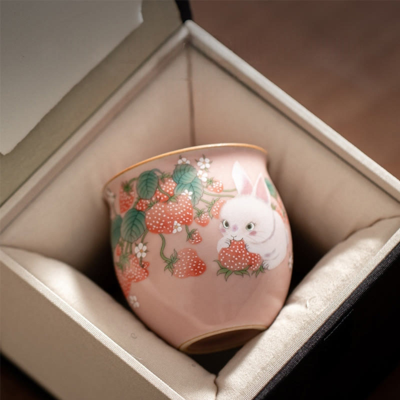 Buddha Stones小さなイチゴウサギのティーカップ カンフーティーカップ 90ml ギフトボックス付き