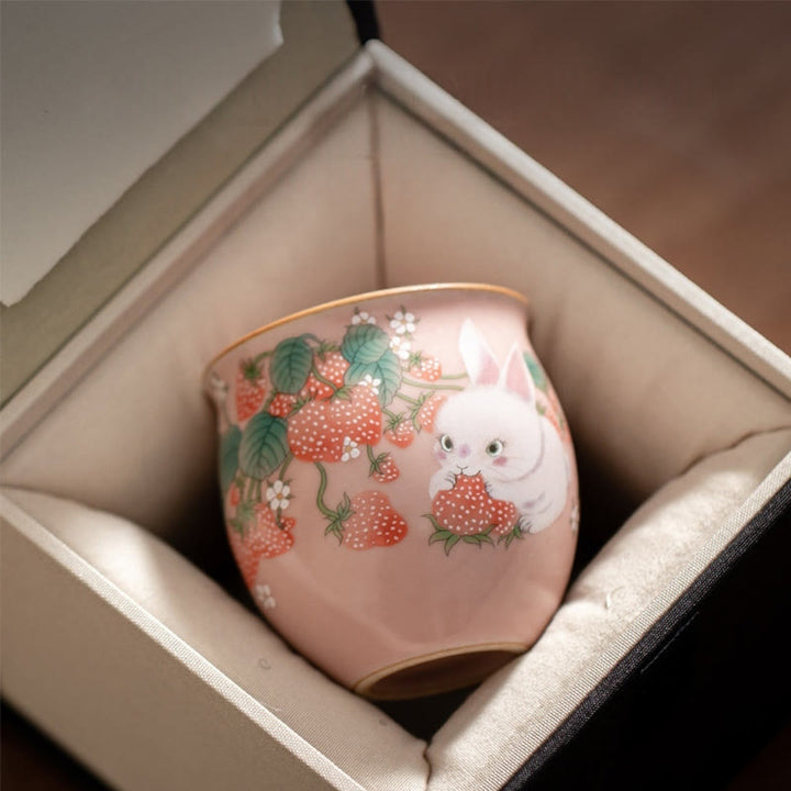 Buddha Stones小さなイチゴウサギのティーカップ カンフーティーカップ 90ml ギフトボックス付き