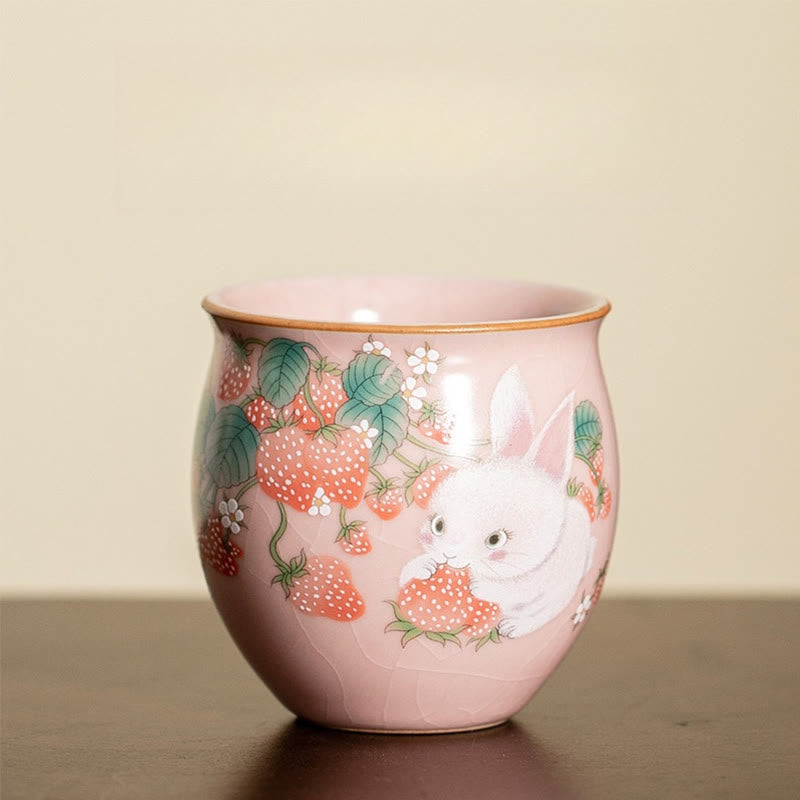 Buddha Stones小さなイチゴウサギのティーカップ カンフーティーカップ 90ml ギフトボックス付き