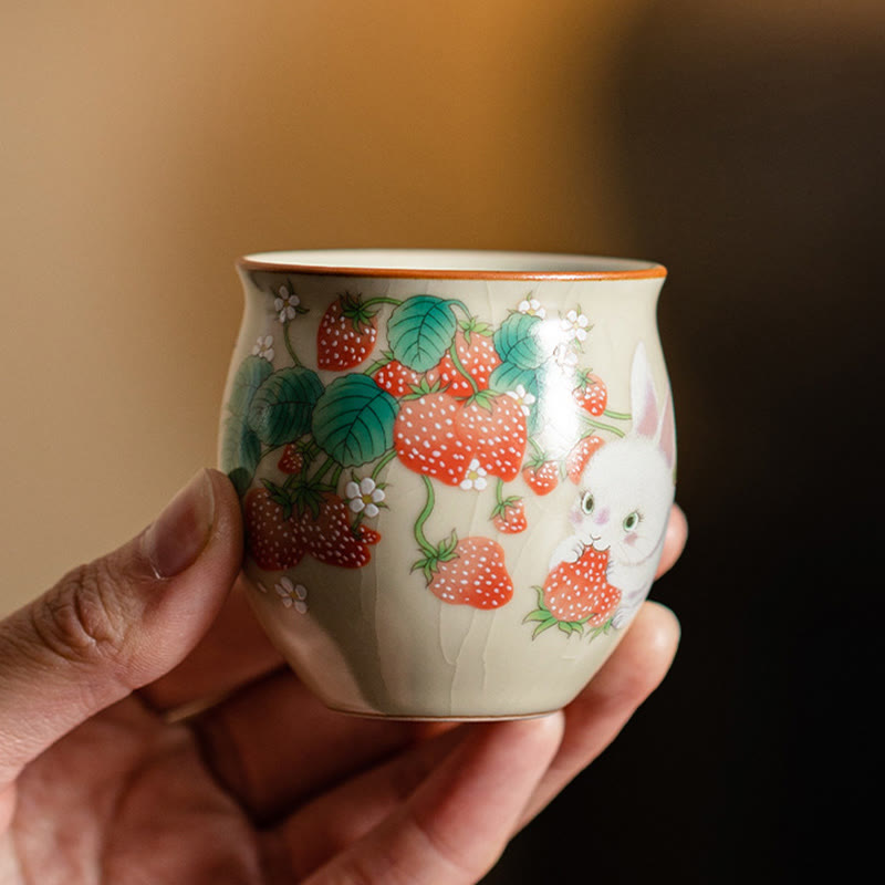 Buddha Stones小さなイチゴウサギのティーカップ カンフーティーカップ 90ml ギフトボックス付き