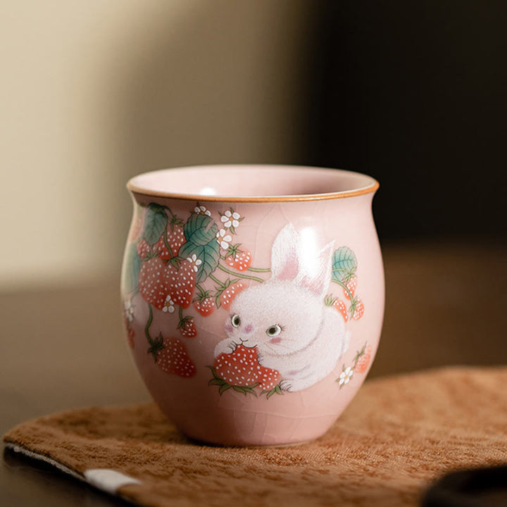 Buddha Stones小さなイチゴウサギのティーカップ カンフーティーカップ 90ml ギフトボックス付き