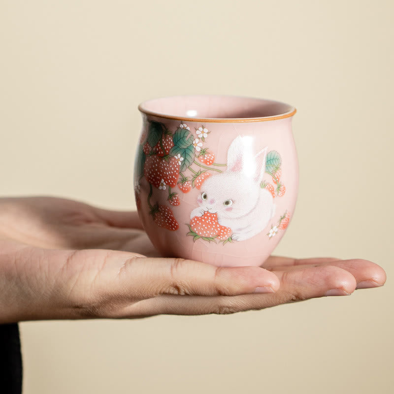 Buddha Stones小さなイチゴウサギのティーカップ カンフーティーカップ 90ml ギフトボックス付き