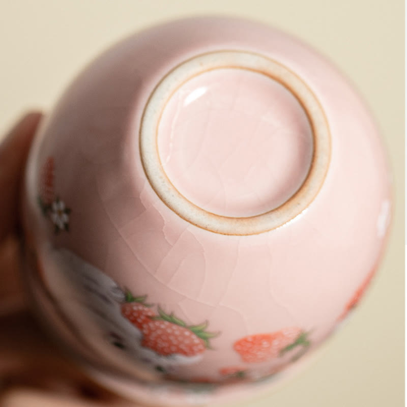 Buddha Stones小さなイチゴウサギのティーカップ カンフーティーカップ 90ml ギフトボックス付き