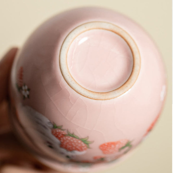 Buddha Stones小さなイチゴウサギのティーカップ カンフーティーカップ 90ml ギフトボックス付き