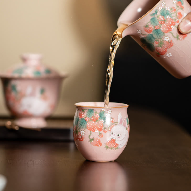 Buddha Stones小さなイチゴウサギのティーカップ カンフーティーカップ 90ml ギフトボックス付き