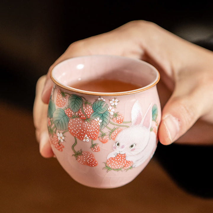 Buddha Stones小さなイチゴウサギのティーカップ カンフーティーカップ 90ml ギフトボックス付き