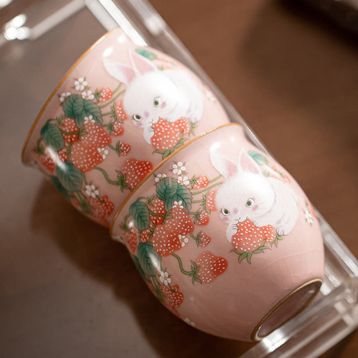 Buddha Stones小さなイチゴウサギのティーカップ カンフーティーカップ 90ml ギフトボックス付き