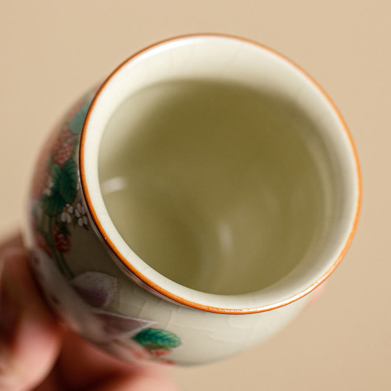 Buddha Stones小さなイチゴウサギのティーカップ カンフーティーカップ 90ml ギフトボックス付き