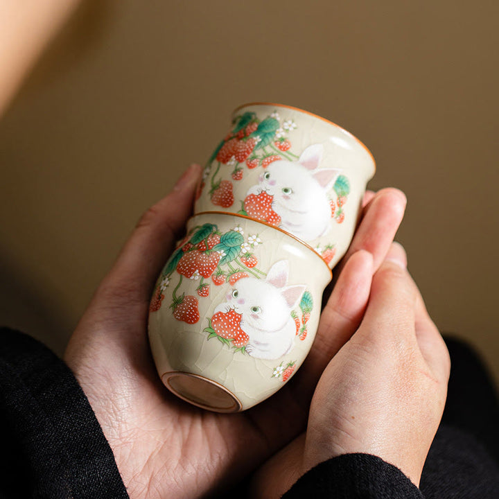 Buddha Stones小さなイチゴウサギのティーカップ カンフーティーカップ 90ml ギフトボックス付き