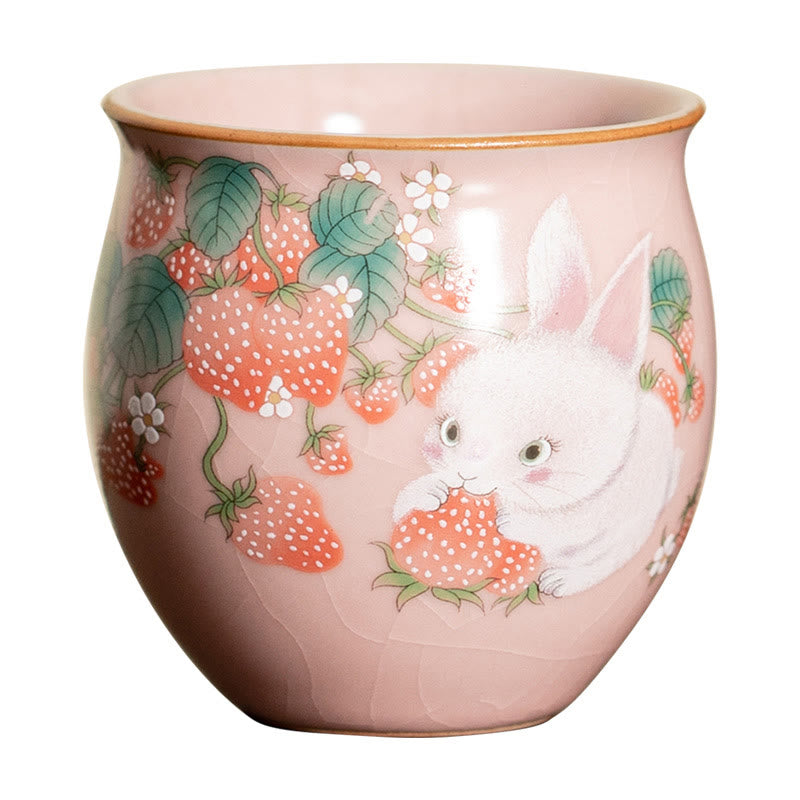 Buddha Stones小さなイチゴウサギのティーカップ カンフーティーカップ 90ml ギフトボックス付き