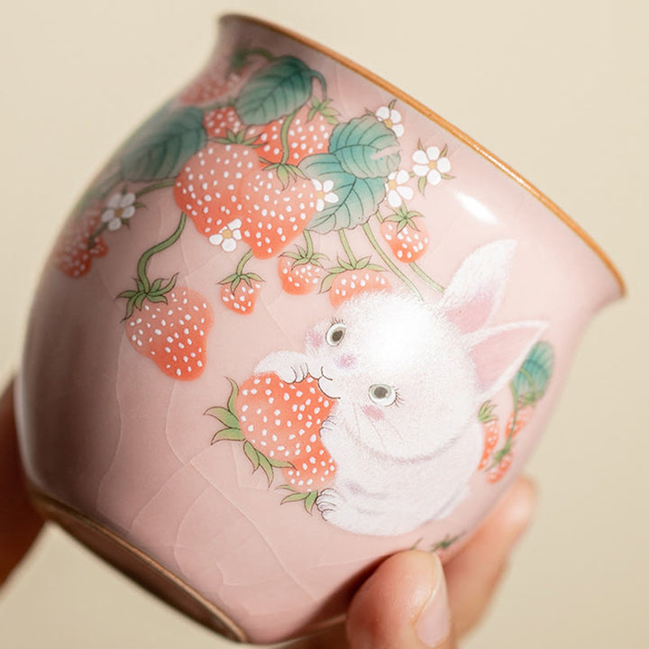 Buddha Stones小さなイチゴウサギのティーカップ カンフーティーカップ 90ml ギフトボックス付き