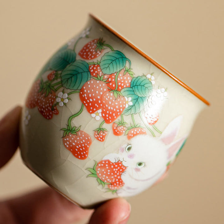 Buddha Stones小さなイチゴウサギのティーカップ カンフーティーカップ 90ml ギフトボックス付き