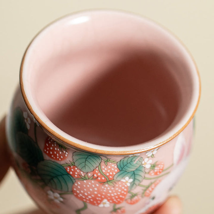 Buddha Stones小さなイチゴウサギのティーカップ カンフーティーカップ 90ml ギフトボックス付き