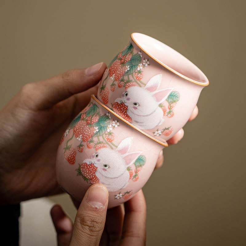 Buddha Stones小さなイチゴウサギのティーカップ カンフーティーカップ 90ml ギフトボックス付き