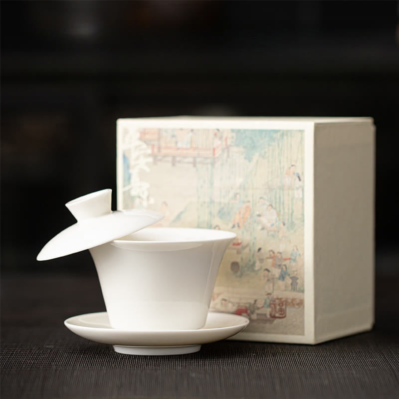 Buddha Stonesタンカ龍仏陀敦煌陶器蓋湾三彩カンフーティーカップ＆ソーサー蓋付きギフトボックス180ml