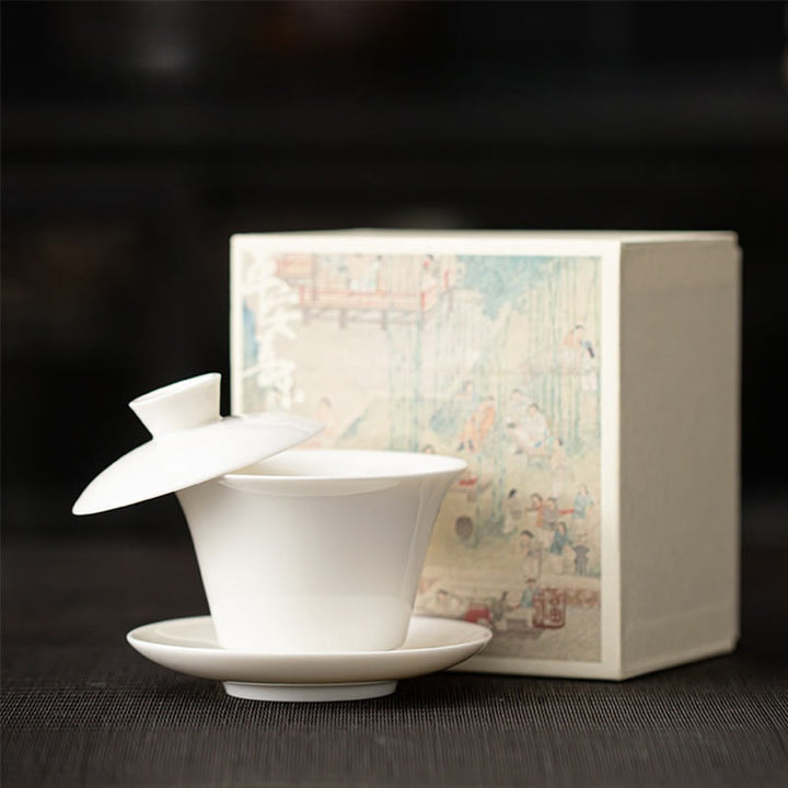 Buddha Stonesタンカ龍仏陀敦煌陶器蓋湾三彩カンフーティーカップ＆ソーサー蓋付きギフトボックス180ml