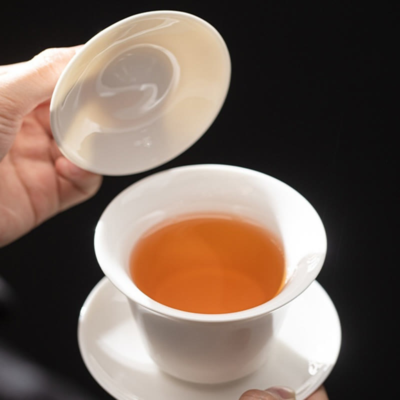 Buddha Stonesタンカ龍仏陀敦煌陶器蓋湾三彩カンフーティーカップ＆ソーサー蓋付きギフトボックス180ml