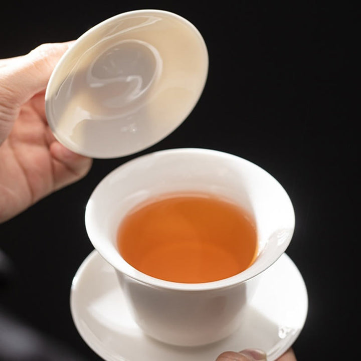 Buddha Stonesタンカ龍仏陀敦煌陶器蓋湾三彩カンフーティーカップ＆ソーサー蓋付きギフトボックス180ml