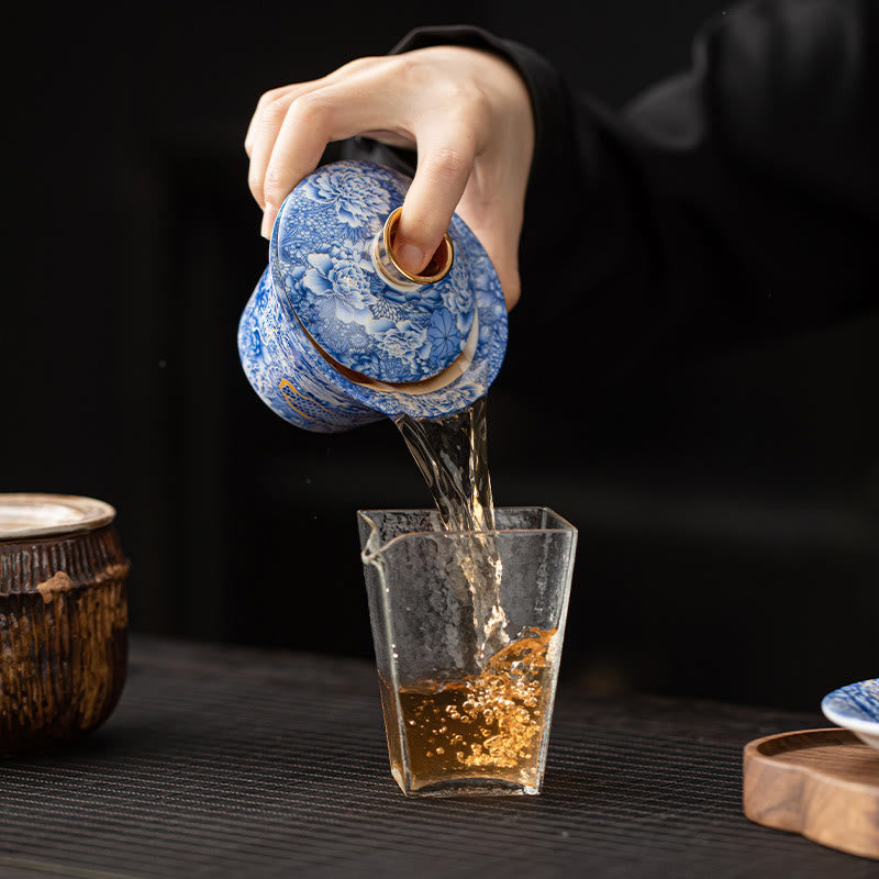 Buddha Stonesタンカ龍仏陀敦煌陶器蓋湾三彩カンフーティーカップ＆ソーサー蓋付きギフトボックス180ml