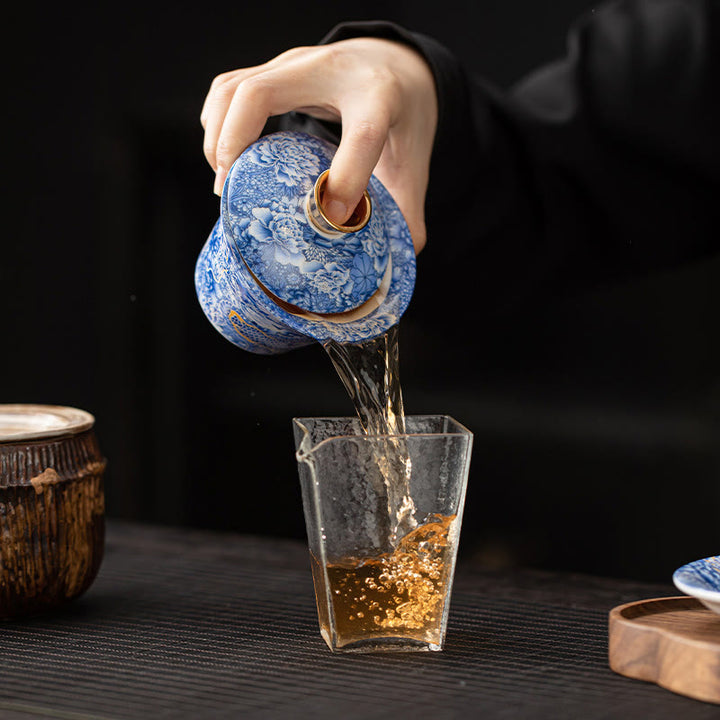 Buddha Stonesタンカ龍仏陀敦煌陶器蓋湾三彩カンフーティーカップ＆ソーサー蓋付きギフトボックス180ml