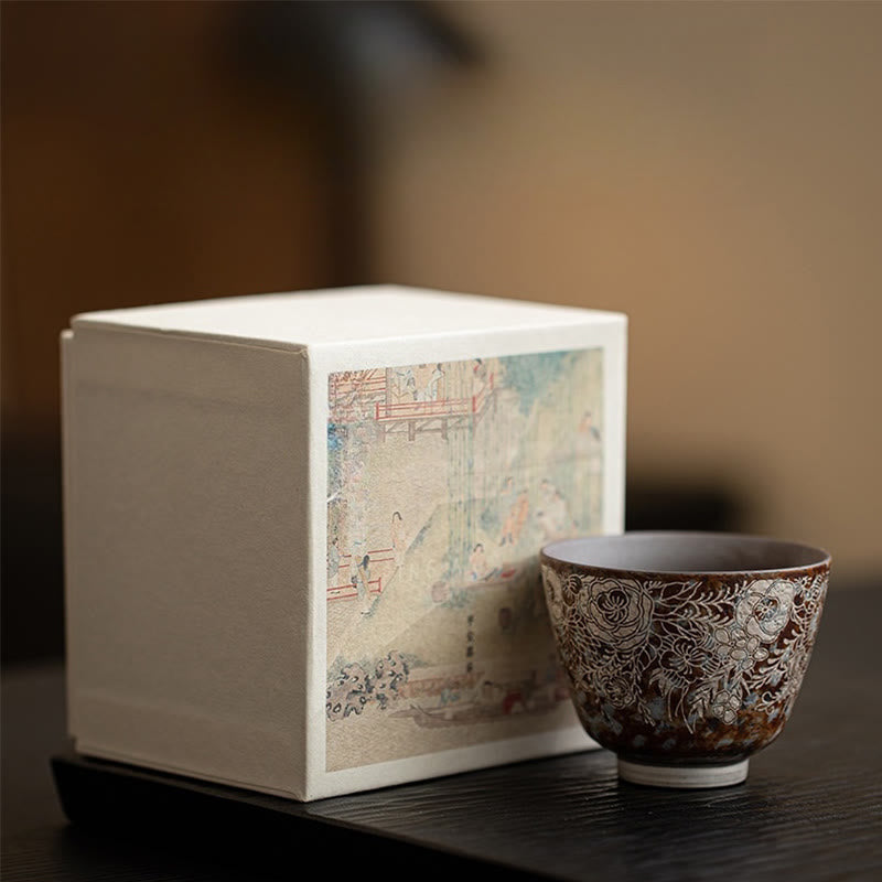 Buddha Stonesブラウン 花 満開 ティーカップ カンフーティーカップ 100ml ギフトボックス付き