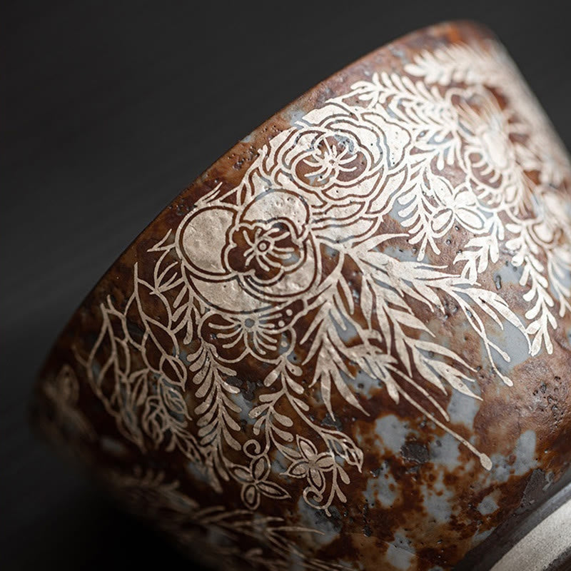 Buddha Stonesブラウン 花 満開 ティーカップ カンフーティーカップ 100ml ギフトボックス付き