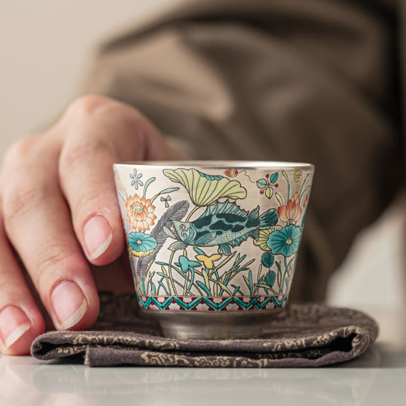 Buddha Stones魚蓮海藻ティーカップカンフーティーカップ45mlギフトボックス付き