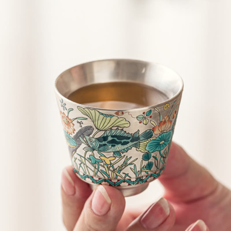 Buddha Stones魚蓮海藻ティーカップカンフーティーカップ45mlギフトボックス付き