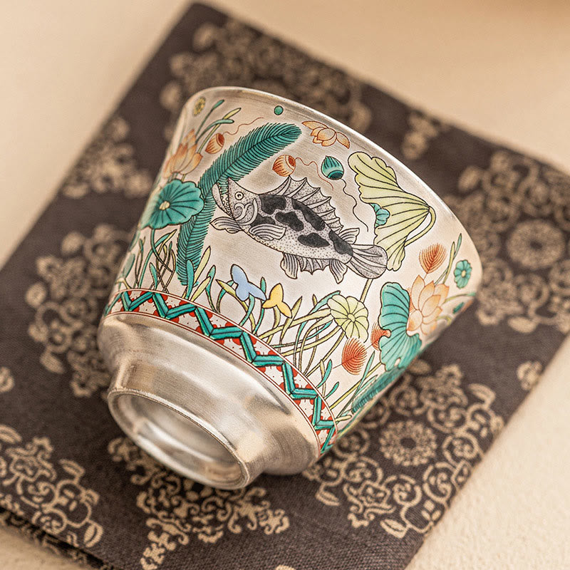 Buddha Stones魚蓮海藻ティーカップカンフーティーカップ45mlギフトボックス付き