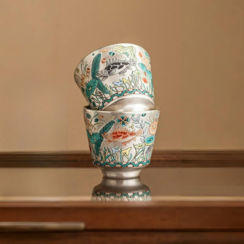 Buddha Stones魚蓮海藻ティーカップカンフーティーカップ45mlギフトボックス付き