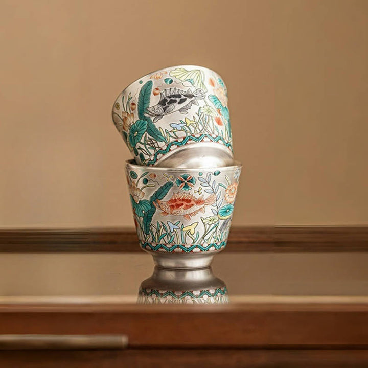 Buddha Stones魚蓮海藻ティーカップカンフーティーカップ45mlギフトボックス付き