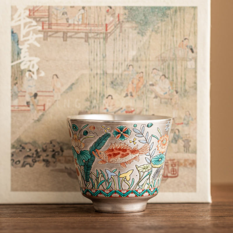 Buddha Stones魚蓮海藻ティーカップカンフーティーカップ45mlギフトボックス付き