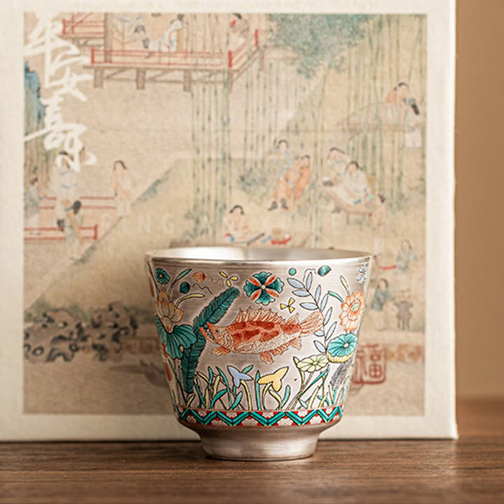 Buddha Stones魚蓮海藻ティーカップカンフーティーカップ45mlギフトボックス付き