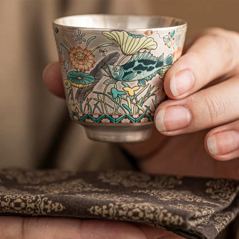 Buddha Stones魚蓮海藻ティーカップカンフーティーカップ45mlギフトボックス付き