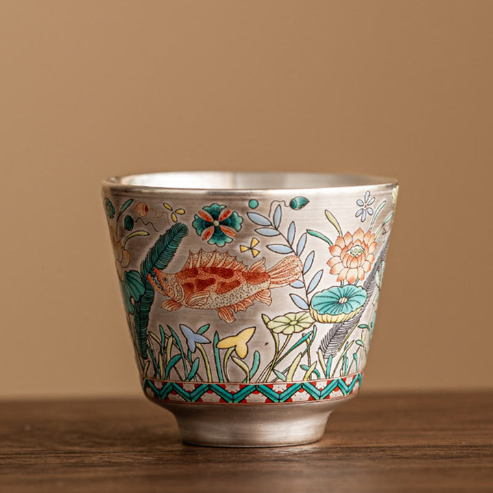 Buddha Stones魚蓮海藻ティーカップカンフーティーカップ45mlギフトボックス付き