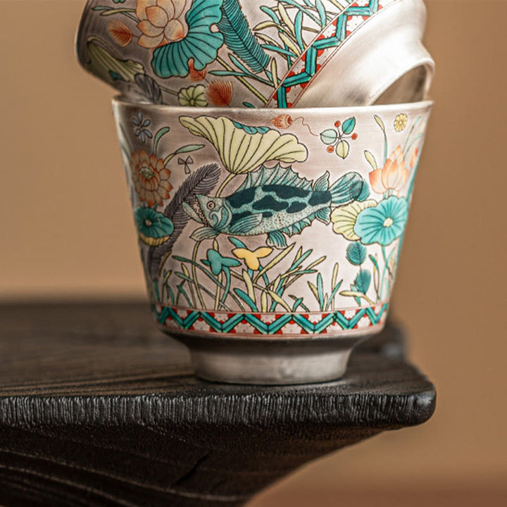 Buddha Stones魚蓮海藻ティーカップカンフーティーカップ45mlギフトボックス付き