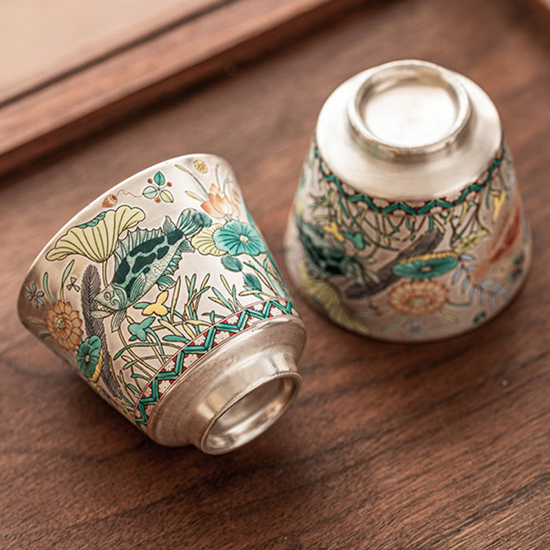 Buddha Stones魚蓮海藻ティーカップカンフーティーカップ45mlギフトボックス付き