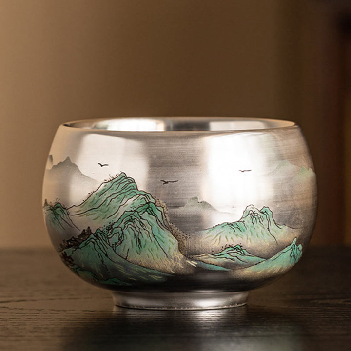 Buddha Stones、魚、蓮、海藻、谷山、松の木、龍のティーカップ、カンフーティーカップ、ギフトボックス付き