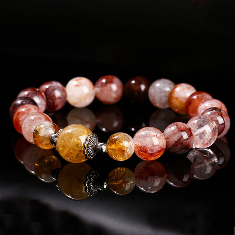 Buddha Stones天然レッドヘマトイドクォーツビーズ バランスブレスレット