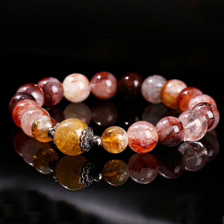 Buddha Stones天然レッドヘマトイドクォーツビーズ バランスブレスレット