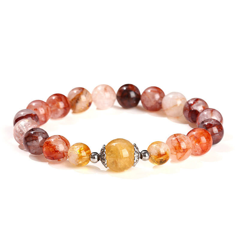 Buddha Stones天然レッドヘマトイドクォーツビーズ バランスブレスレット