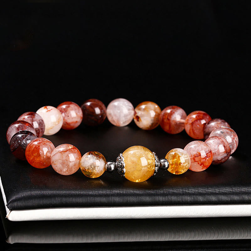 Buddha Stones天然レッドヘマトイドクォーツビーズ バランスブレスレット