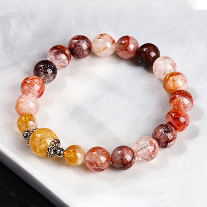 Buddha Stones天然レッドヘマトイドクォーツビーズ バランスブレスレット