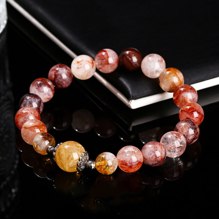 Buddha Stones天然レッドヘマトイドクォーツビーズ バランスブレスレット